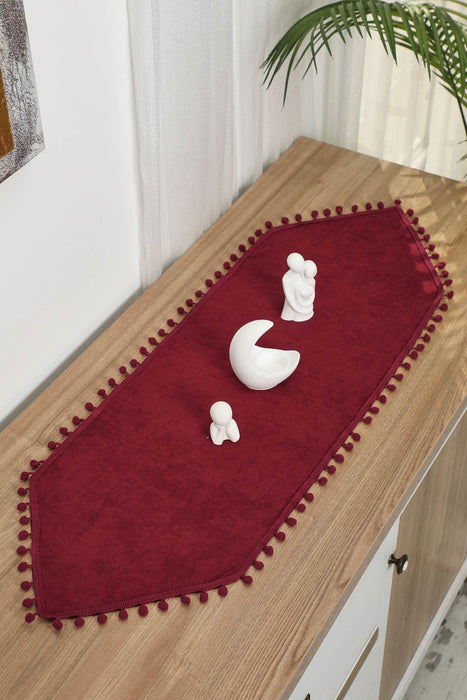 Eleganter Tischläufer aus Strickstoff mit verspielten Pom-Pom-Kanten, bezaubernder Tischläufer aus Pom-Pom-Strick für eine gemütliche und stilvolle Tischdekoration zu Hause,R-20K