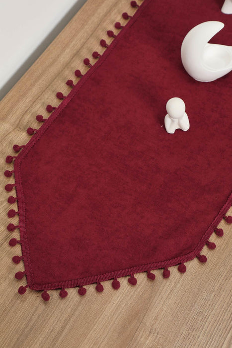 Eleganter Tischläufer aus Strickstoff mit verspielten Pom-Pom-Kanten, bezaubernder Tischläufer aus Pom-Pom-Strick für eine gemütliche und stilvolle Tischdekoration zu Hause,R-20K