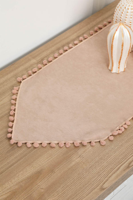 Eleganter Tischläufer aus Strickstoff mit verspielten Pom-Pom-Kanten, bezaubernder Tischläufer aus Pom-Pom-Strick für eine gemütliche und stilvolle Tischdekoration zu Hause,R-20K