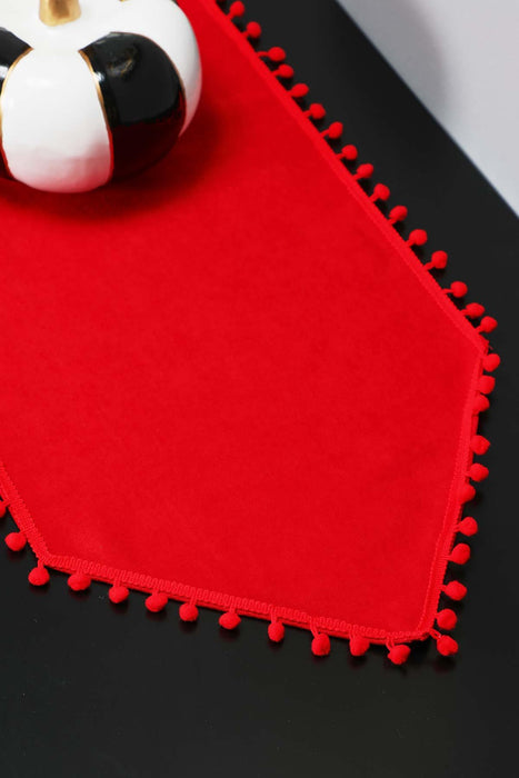 Eleganter Tischläufer aus Strickstoff mit verspielten Pom-Pom-Kanten, bezaubernder Tischläufer aus Pom-Pom-Strick für eine gemütliche und stilvolle Tischdekoration zu Hause,R-20K