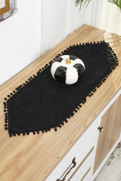 Eleganter Tischläufer aus Strickstoff mit verspielten Pom-Pom-Kanten, bezaubernder Tischläufer aus Pom-Pom-Strick für eine gemütliche und stilvolle Tischdekoration zu Hause,R-20K