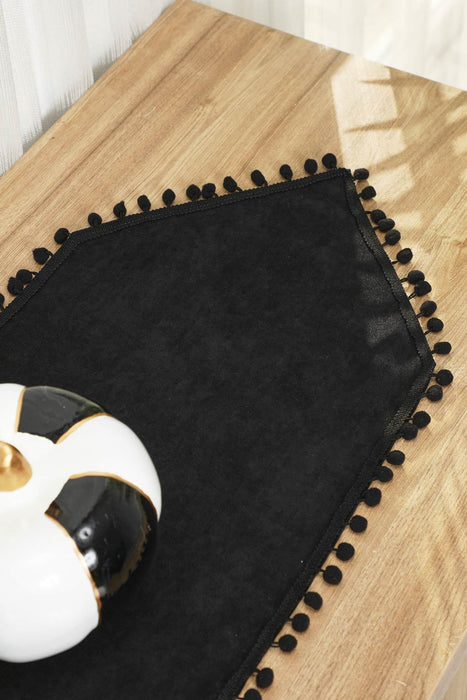 Eleganter Tischläufer aus Strickstoff mit verspielten Pom-Pom-Kanten, bezaubernder Tischläufer aus Pom-Pom-Strick für eine gemütliche und stilvolle Tischdekoration zu Hause,R-20K