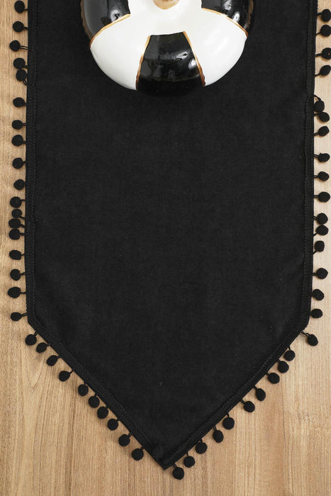 Eleganter Tischläufer aus Strickstoff mit verspielten Pom-Pom-Kanten, bezaubernder Tischläufer aus Pom-Pom-Strick für eine gemütliche und stilvolle Tischdekoration zu Hause,R-20K