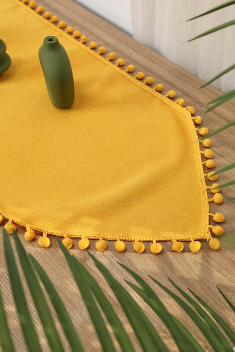 Eleganter Tischläufer aus Strickstoff mit verspielten Pom-Pom-Kanten, bezaubernder Tischläufer aus Pom-Pom-Strick für eine gemütliche und stilvolle Tischdekoration zu Hause,R-20K