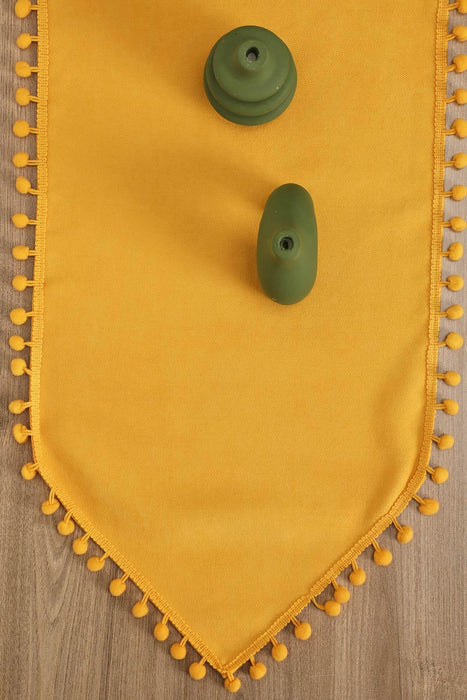 Eleganter Tischläufer aus Strickstoff mit verspielten Pom-Pom-Kanten, bezaubernder Tischläufer aus Pom-Pom-Strick für eine gemütliche und stilvolle Tischdekoration zu Hause,R-20K