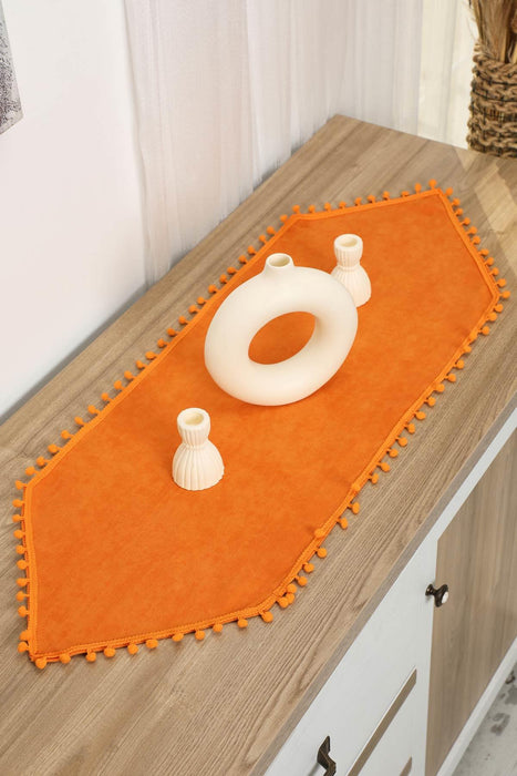 Eleganter Tischläufer aus Strickstoff mit verspielten Pom-Pom-Kanten, bezaubernder Tischläufer aus Pom-Pom-Strick für eine gemütliche und stilvolle Tischdekoration zu Hause,R-20K