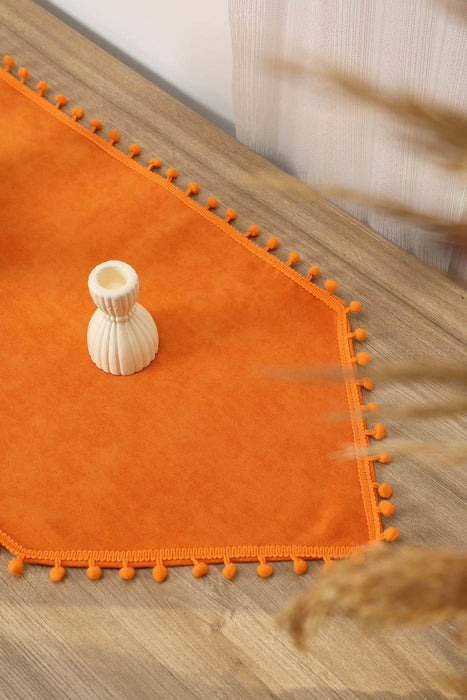 Eleganter Tischläufer aus Strickstoff mit verspielten Pom-Pom-Kanten, bezaubernder Tischläufer aus Pom-Pom-Strick für eine gemütliche und stilvolle Tischdekoration zu Hause,R-20K