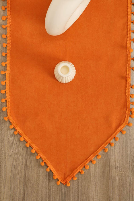 Eleganter Tischläufer aus Strickstoff mit verspielten Pom-Pom-Kanten, bezaubernder Tischläufer aus Pom-Pom-Strick für eine gemütliche und stilvolle Tischdekoration zu Hause,R-20K