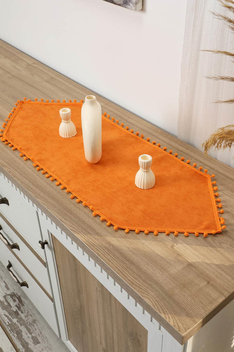 Eleganter Tischläufer aus Strickstoff mit verspielten Pom-Pom-Kanten, bezaubernder Tischläufer aus Pom-Pom-Strick für eine gemütliche und stilvolle Tischdekoration zu Hause,R-20K