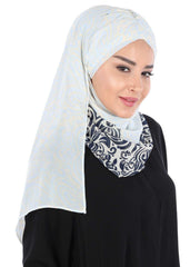 Elegant Patterned Instant Chiffon Shawl Hijab for Women, Lightweight Breathable Women Headscarf,CPS-502D Navy Blue - Blue