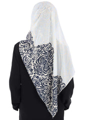Elegant Patterned Instant Chiffon Shawl Hijab for Women, Lightweight Breathable Women Headscarf,CPS-502D Navy Blue - Blue