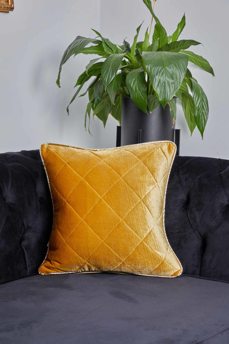 Elegant Velvet Lumbar Pillow Cover with Gold Stripe Edges, 18x18 Inches Square Throw Pillow Cover with Soft Touch for Interior Designs,K-318