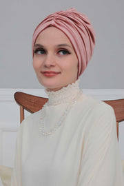 Elegant Velvet Shirred Instant Turban for Women, Luxurious Velour Instant Headwrap, Fashionable Pre-Tied Hijab Turban Cap for Women,B-20K Dusty Rose