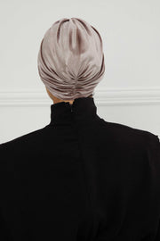 Elegant Velvet Shirred Instant Turban for Women, Luxurious Velour Instant Headwrap, Fashionable Pre-Tied Hijab Turban Cap for Women,B-20K Mink