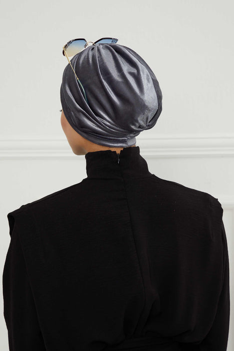 Elegant Velvet Shirred Instant Turban for Women, Luxurious Velour Instant Headwrap, Fashionable Pre-Tied Hijab Turban Cap for Women,B-20K