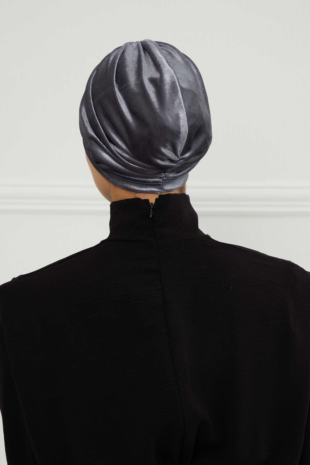 Elegant Velvet Shirred Instant Turban for Women, Luxurious Velour Instant Headwrap, Fashionable Pre-Tied Hijab Turban Cap for Women,B-20K Grey
