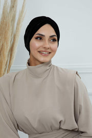 Elegant Velvet Shirred Instant Turban for Women, Luxurious Velour Instant Headwrap, Fashionable Pre-Tied Hijab Turban Cap for Women,B-20K Black
