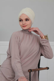 Elegant Velvet Shirred Instant Turban for Women, Luxurious Velour Instant Headwrap, Fashionable Pre-Tied Hijab Turban Cap for Women,B-20K Ivory