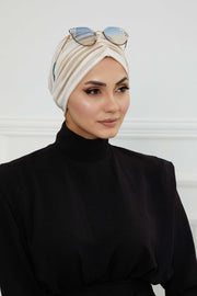 Elegant Velvet Shirred Instant Turban for Women, Luxurious Velour Instant Headwrap, Fashionable Pre-Tied Hijab Turban Cap for Women,B-20K Beige