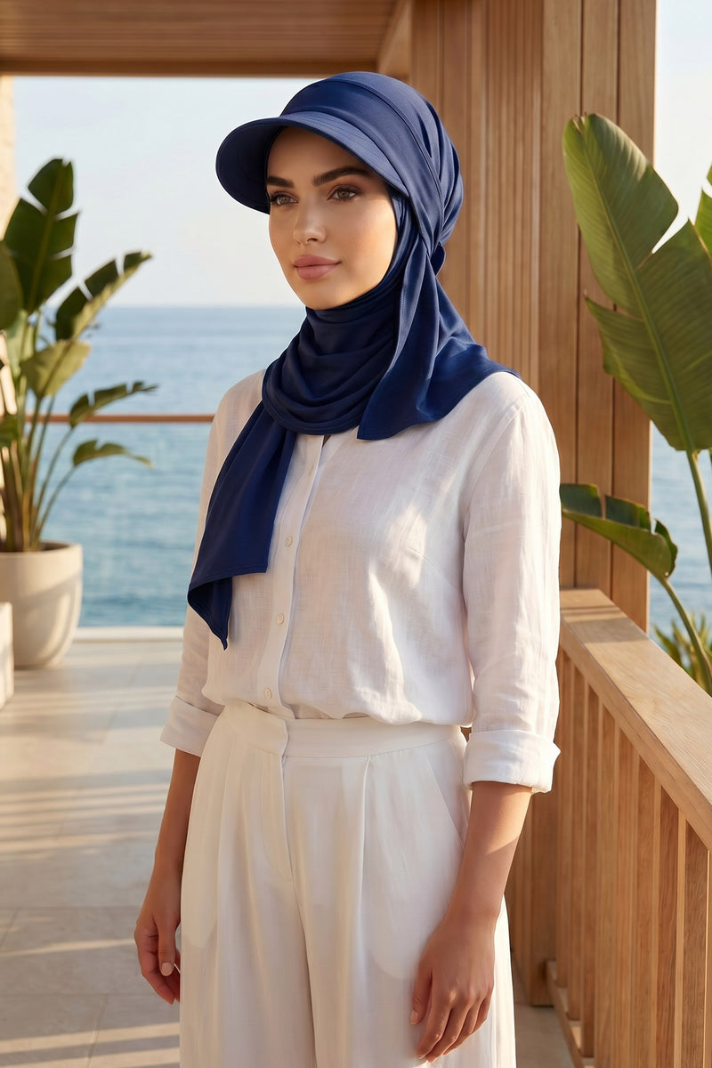 Everyday Sports Hijab with Removable Visor, Practical Jersey Shawl,SPS-1