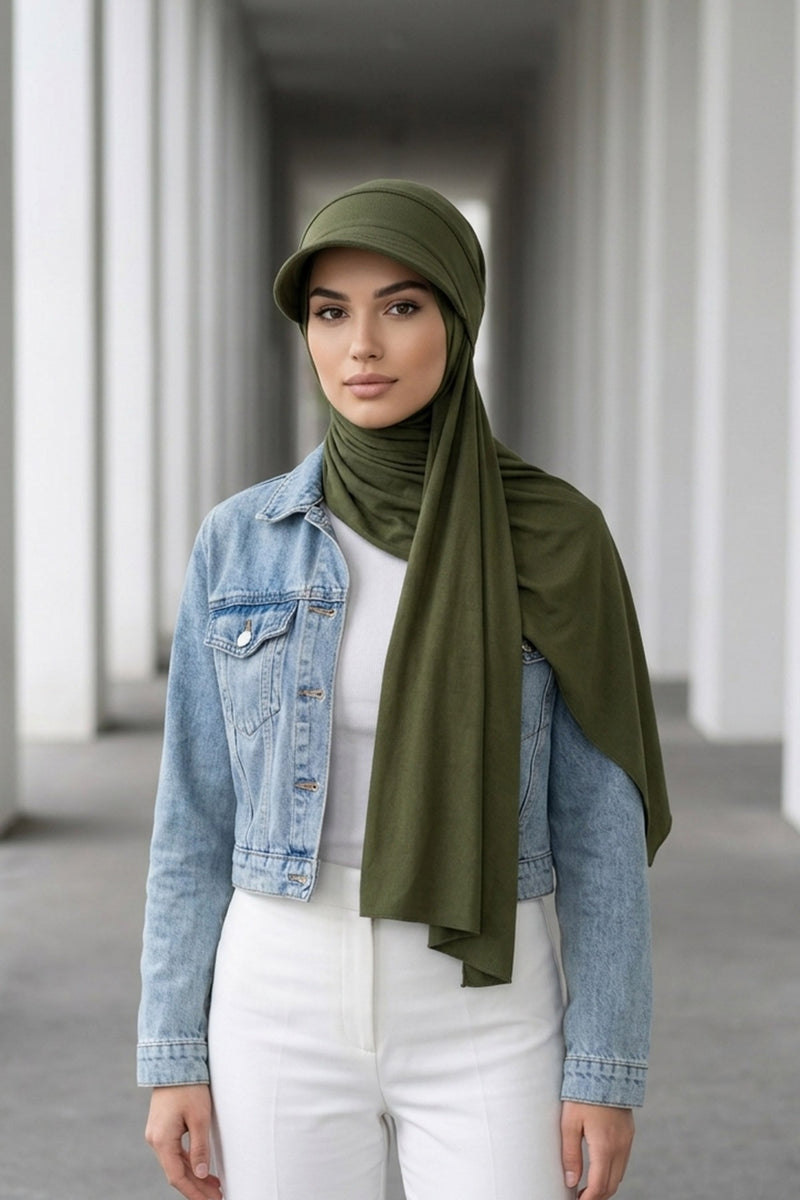 Everyday Sports Hijab with Removable Visor, Practical Jersey Shawl,SPS-1
