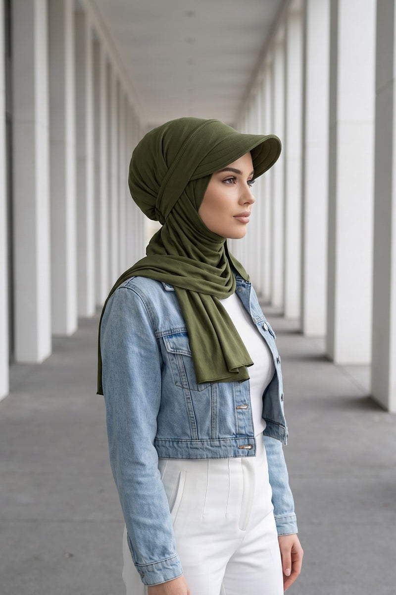 Everyday Sports Hijab with Removable Visor, Practical Jersey Shawl,SPS-1