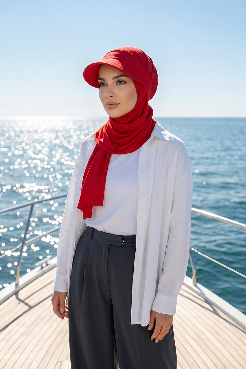 Everyday Sports Hijab with Removable Visor, Practical Jersey Shawl,SPS-1