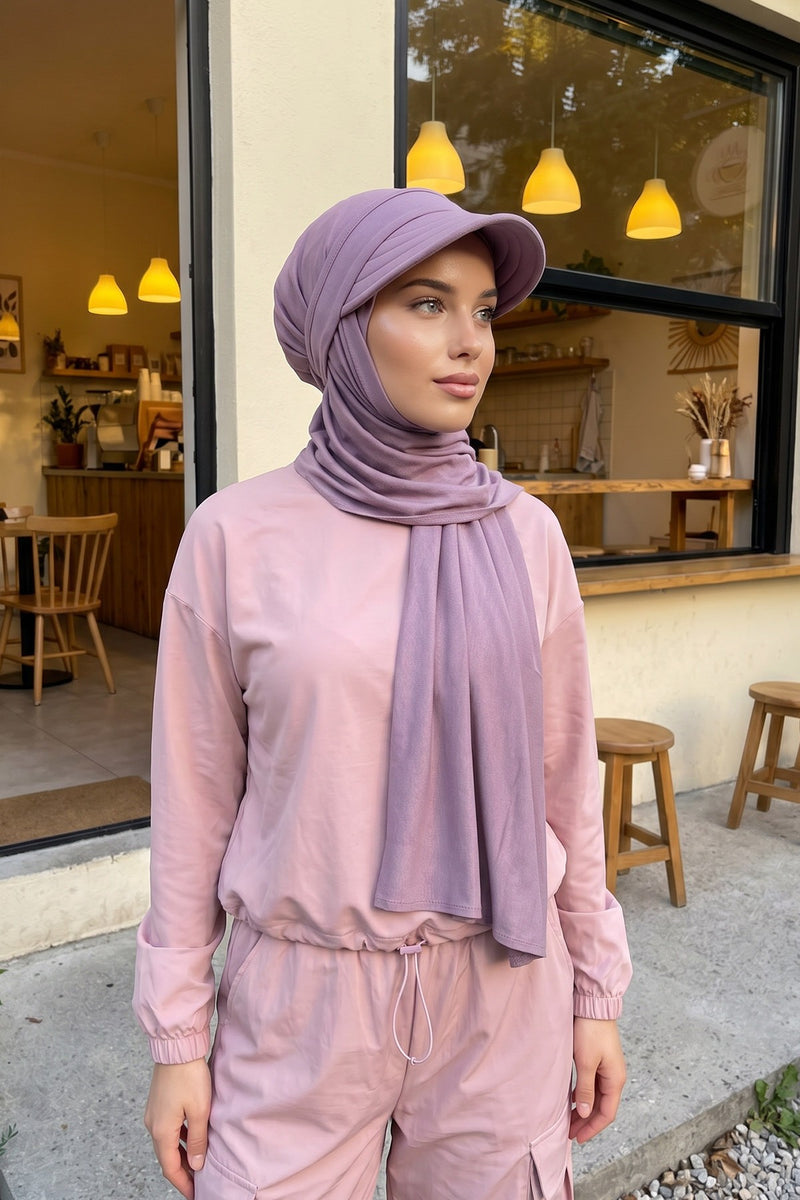 Everyday Sports Hijab with Removable Visor, Practical Jersey Shawl,SPS-1