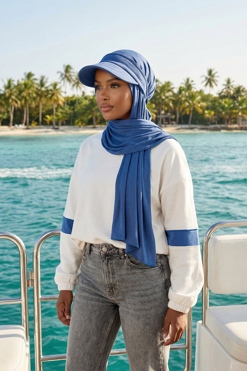 Everyday Sports Hijab with Removable Visor, Practical Jersey Shawl,SPS-1