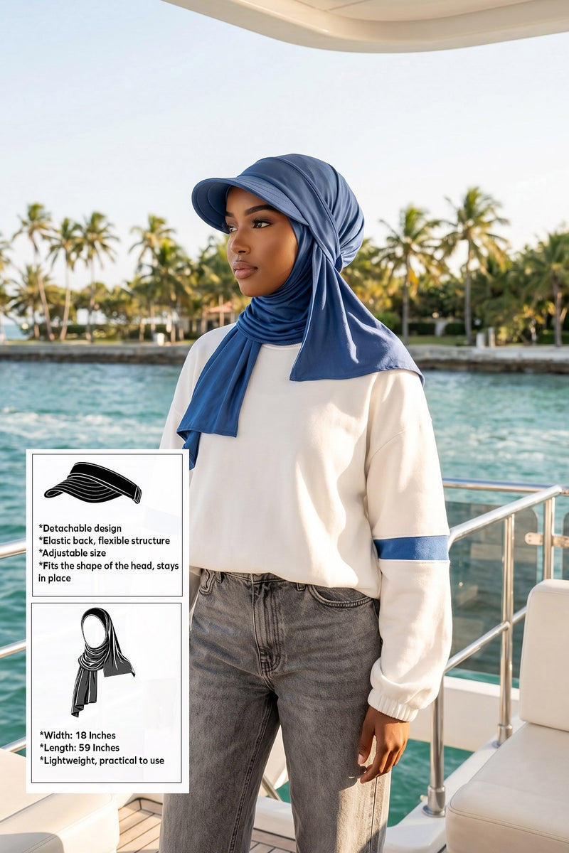Everyday Sports Hijab with Removable Visor, Practical Jersey Shawl,SPS-1