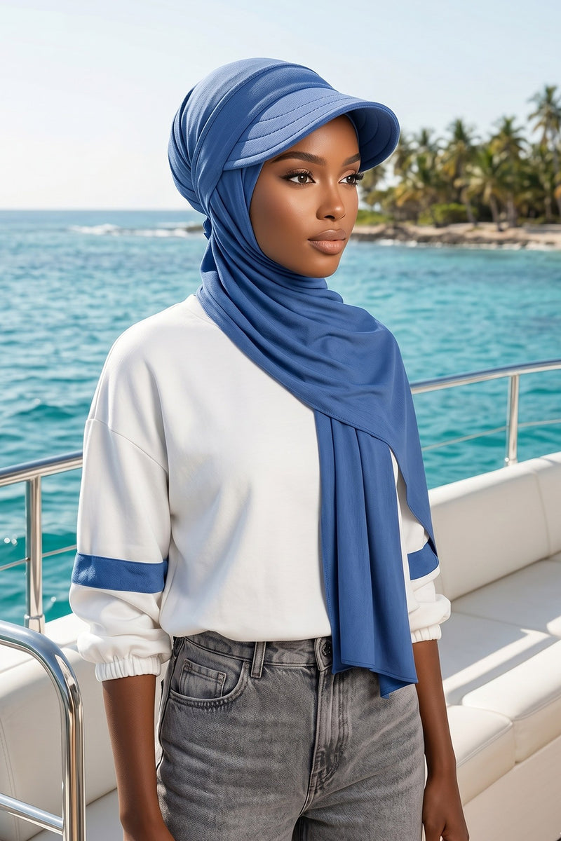 Everyday Sports Hijab with Removable Visor, Practical Jersey Shawl,SPS-1