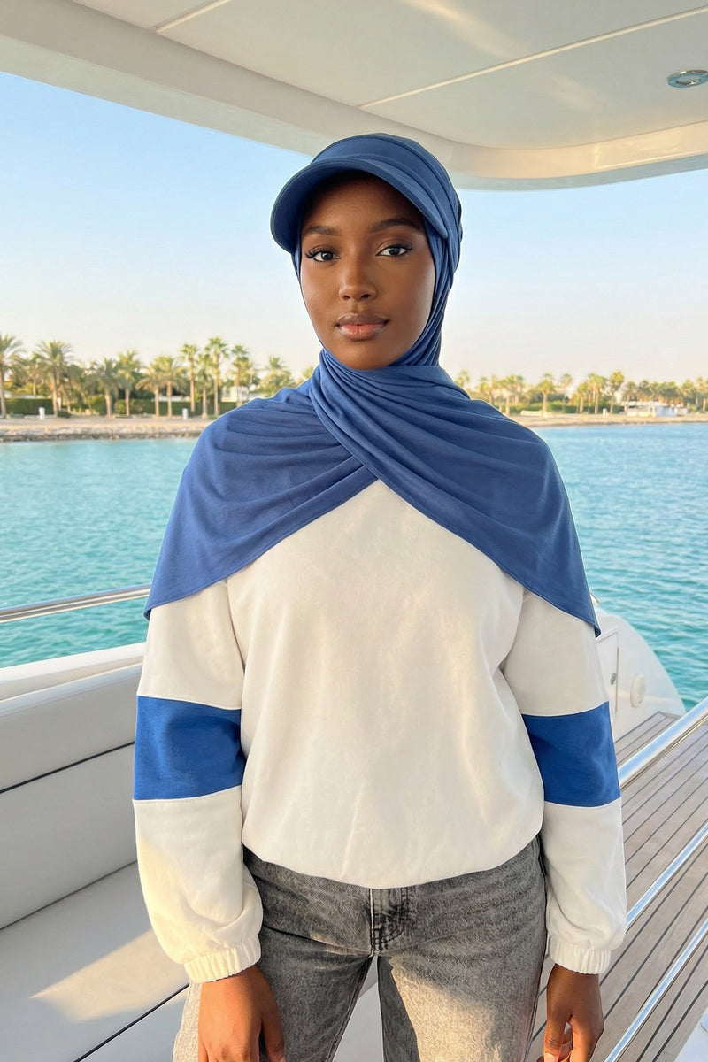 Everyday Sports Hijab with Removable Visor, Practical Jersey Shawl,SPS-1