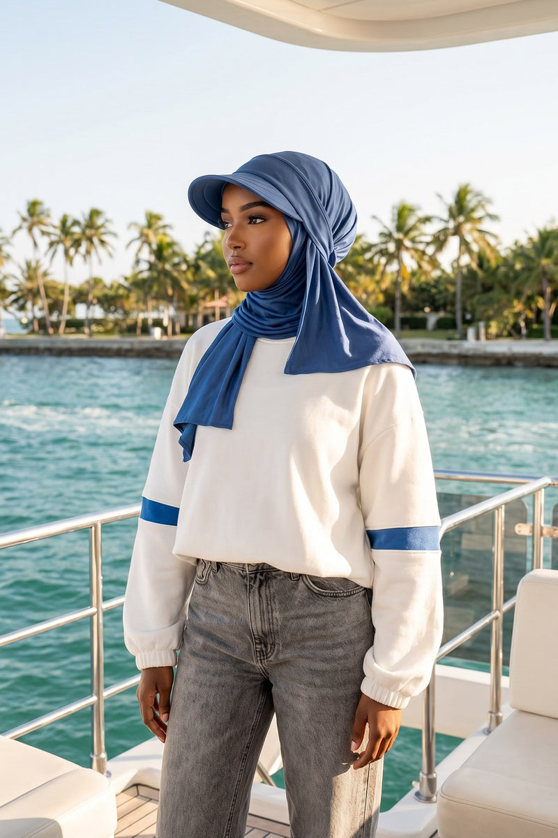 Everyday Sports Hijab with Removable Visor, Practical Jersey Shawl,SPS-1