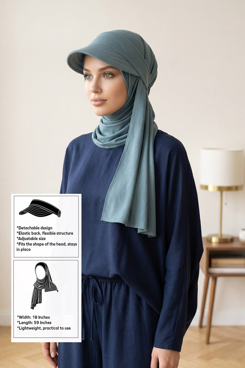 Everyday Sports Hijab with Removable Visor, Practical Jersey Shawl,SPS-1