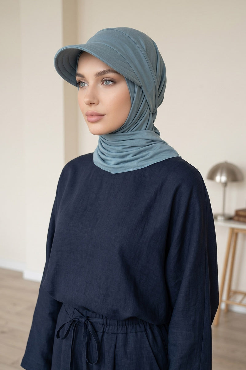 Everyday Sports Hijab with Removable Visor, Practical Jersey Shawl,SPS-1
