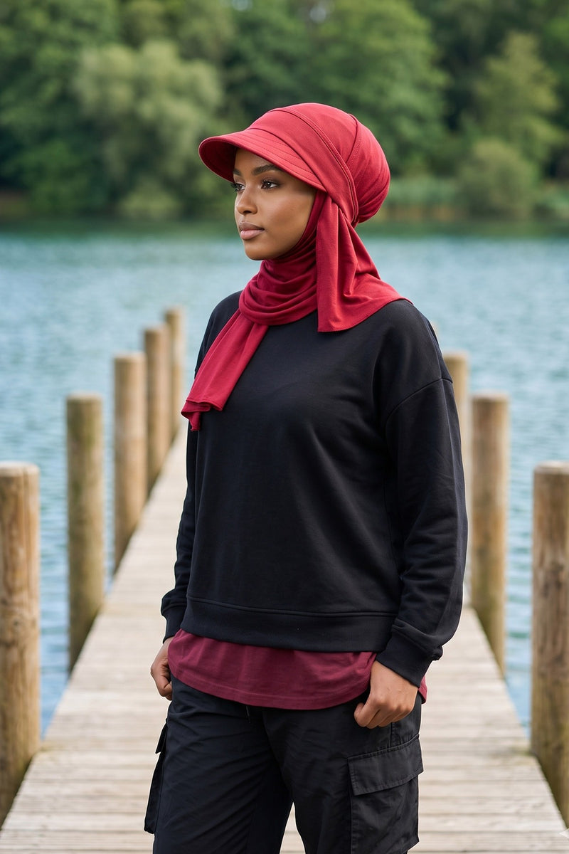 Everyday Sports Hijab with Removable Visor, Practical Jersey Shawl,SPS-1
