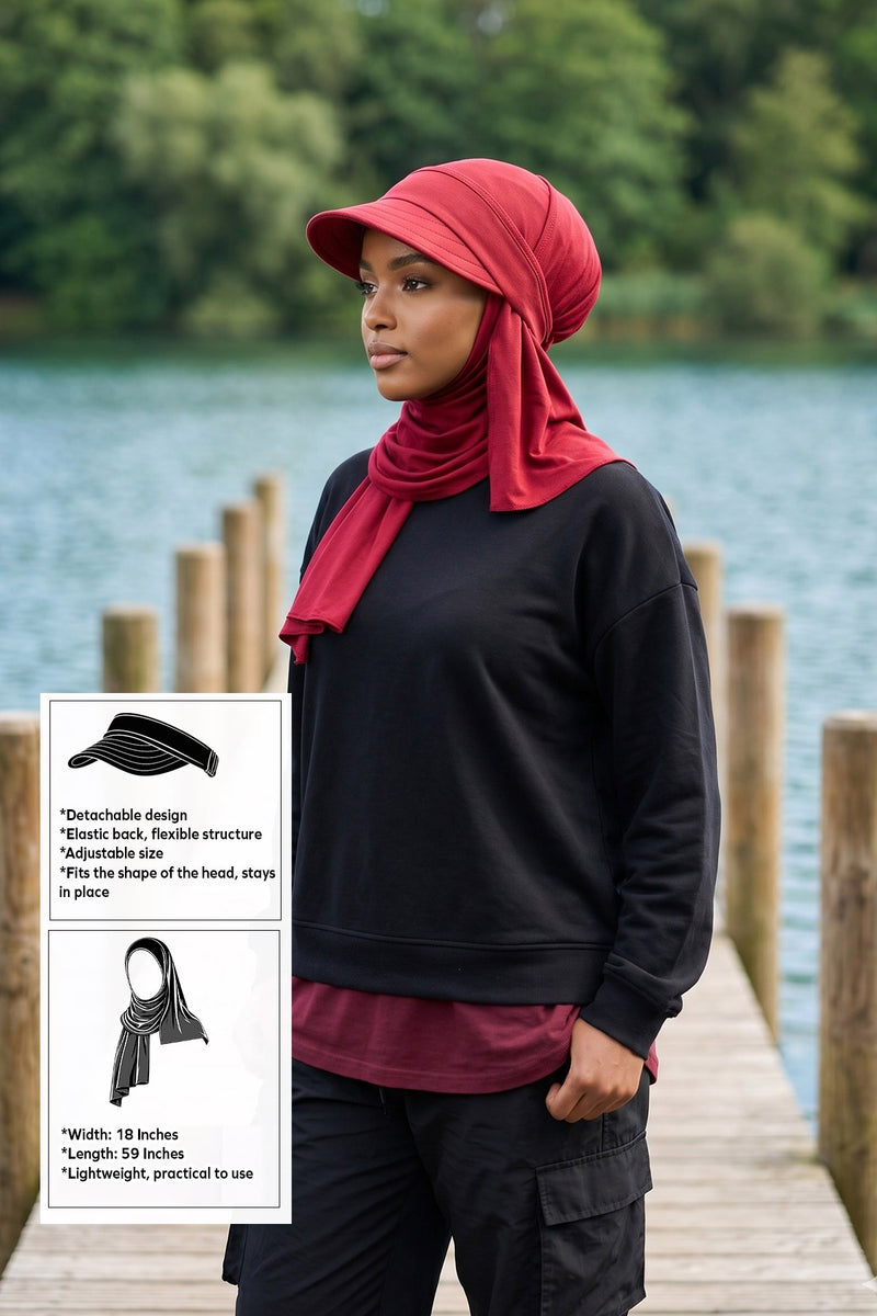 Everyday Sports Hijab with Removable Visor, Practical Jersey Shawl,SPS-1