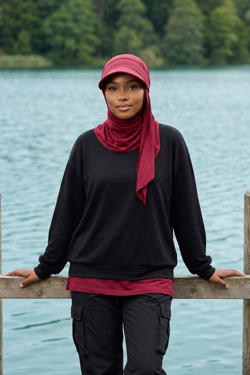 Everyday Sports Hijab with Removable Visor, Practical Jersey Shawl,SPS-1