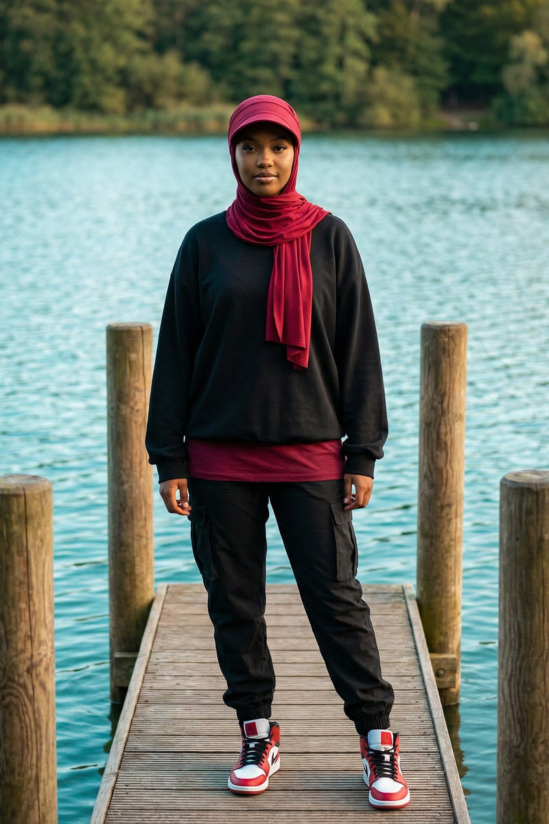 Everyday Sports Hijab with Removable Visor, Practical Jersey Shawl,SPS-1