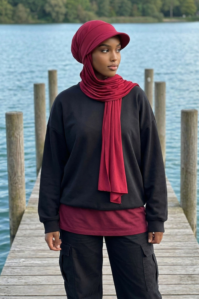 Everyday Sports Hijab with Removable Visor, Practical Jersey Shawl,SPS-1