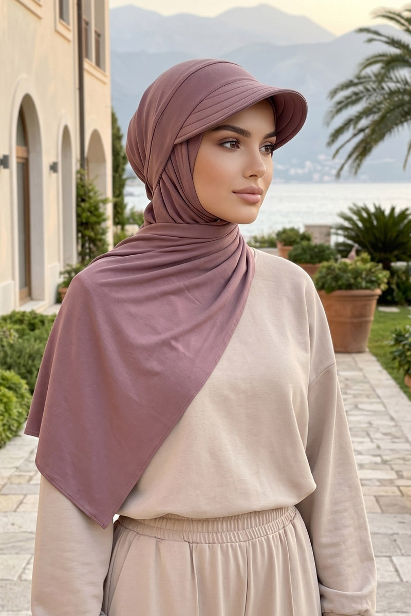 Everyday Sports Hijab with Removable Visor, Practical Jersey Shawl,SPS-1