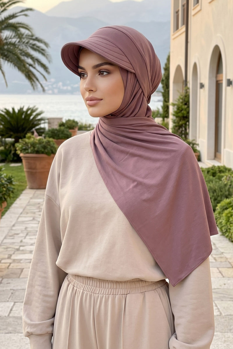 Everyday Sports Hijab with Removable Visor, Practical Jersey Shawl,SPS-1
