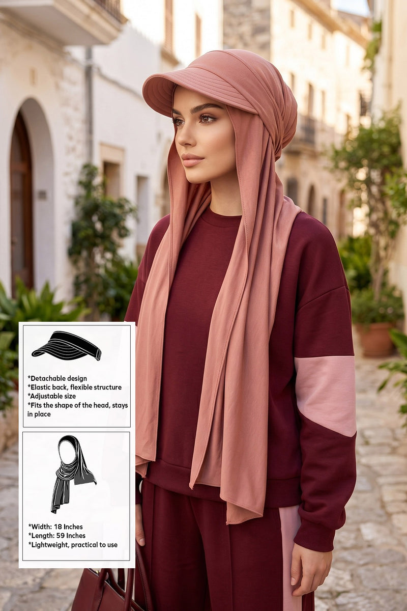 Everyday Sports Hijab with Removable Visor, Practical Jersey Shawl,SPS-1