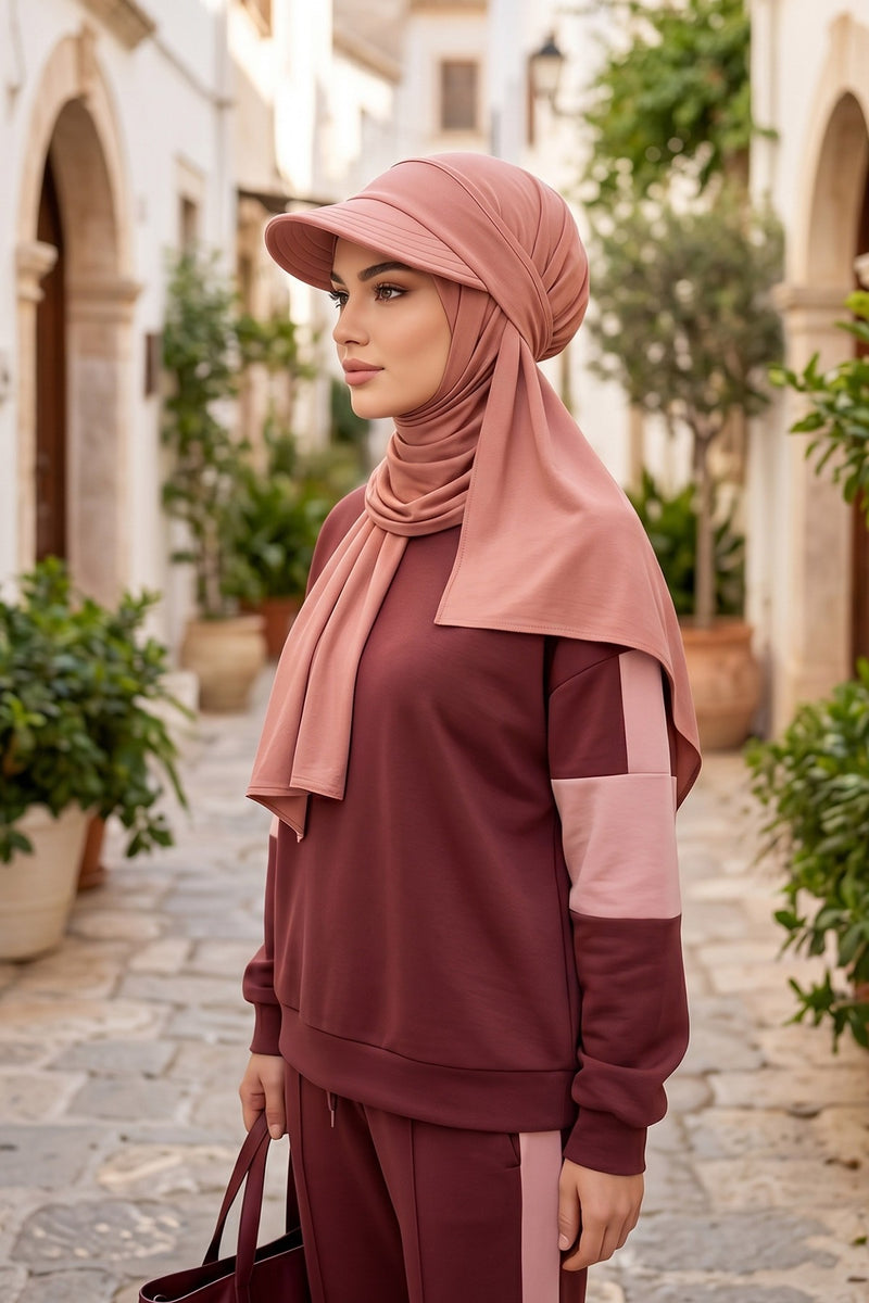Everyday Sports Hijab with Removable Visor, Practical Jersey Shawl,SPS-1