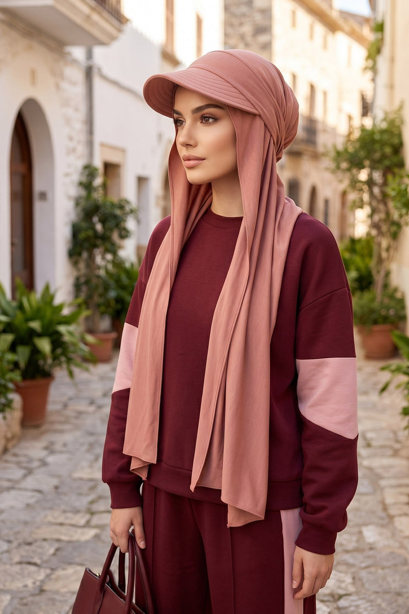 Everyday Sports Hijab with Removable Visor, Practical Jersey Shawl,SPS-1