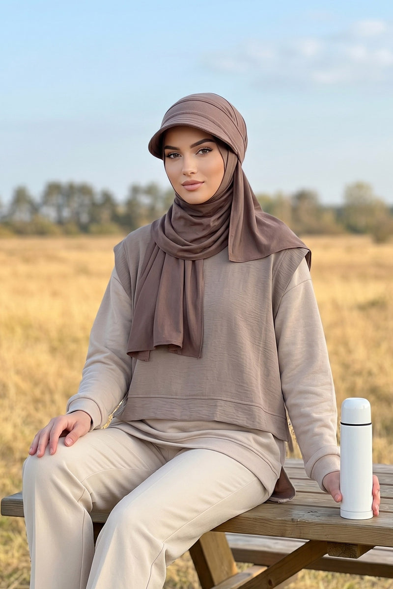 Everyday Sports Hijab with Removable Visor, Practical Jersey Shawl,SPS-1
