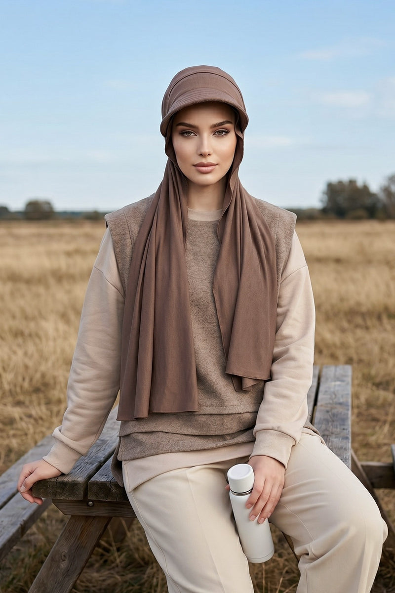 Everyday Sports Hijab with Removable Visor, Practical Jersey Shawl,SPS-1