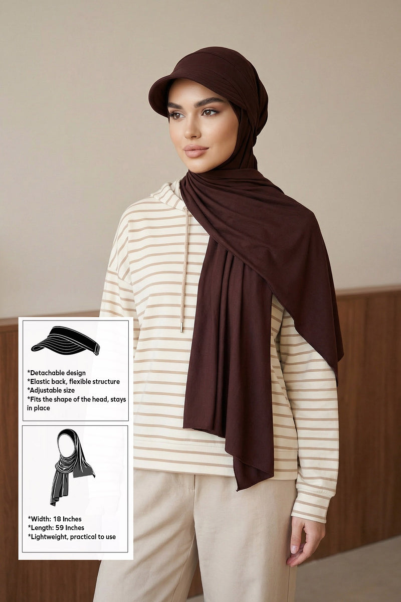 Everyday Sports Hijab with Removable Visor, Practical Jersey Shawl,SPS-1