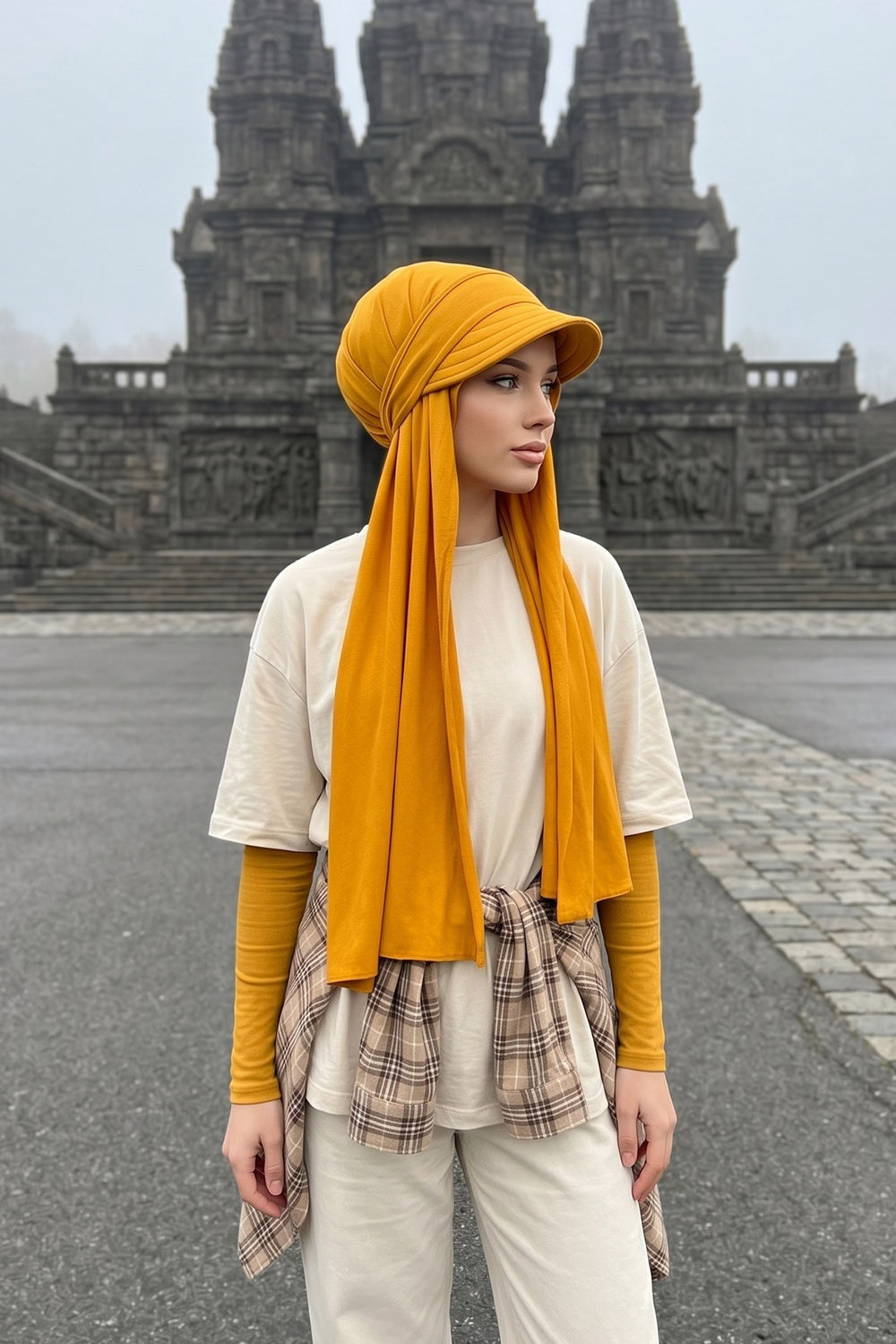 Everyday Sports Hijab with Removable Visor, Practical Jersey Shawl,SPS-1 Mustard Yellow