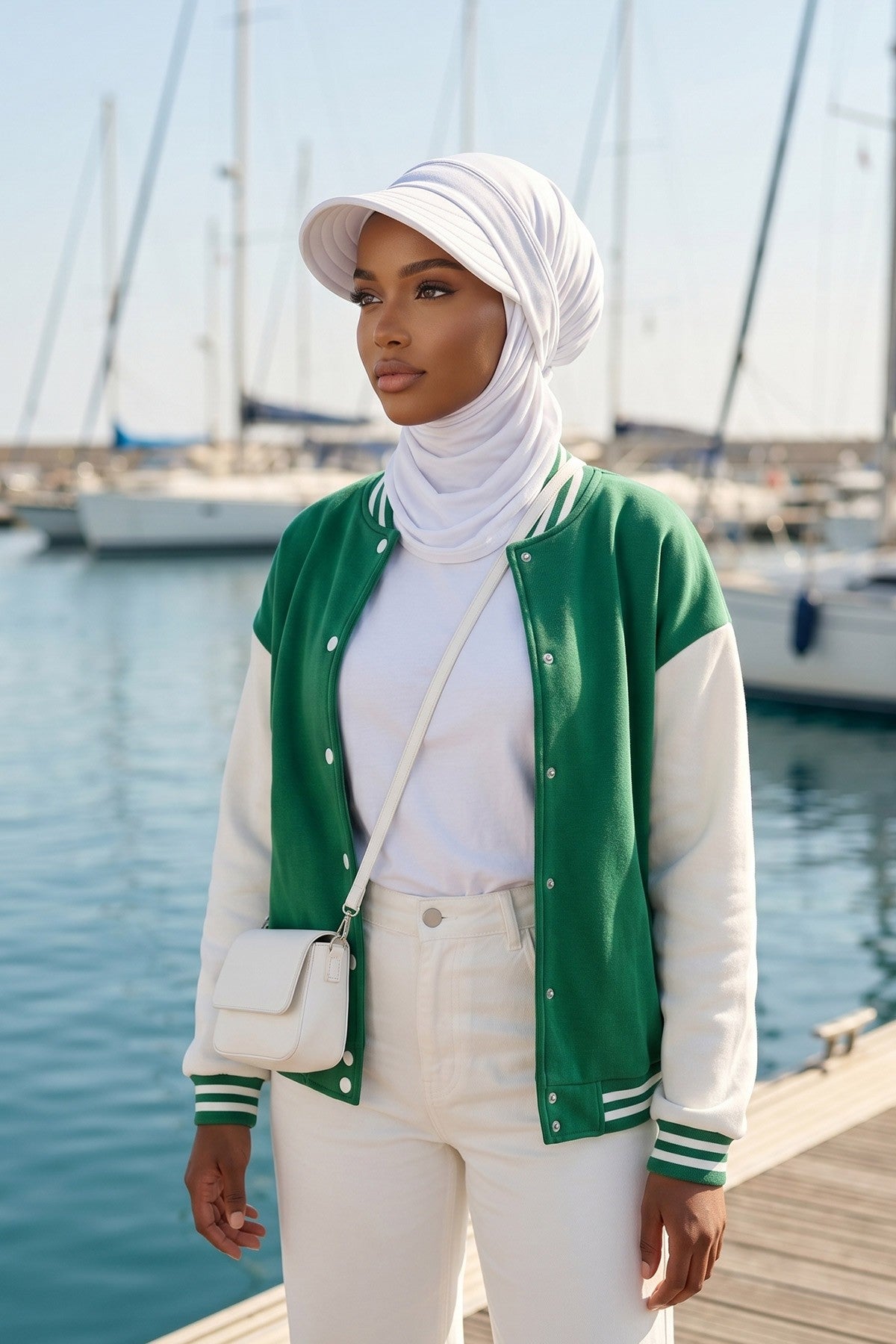 Everyday Sports Hijab with Removable Visor, Practical Jersey Shawl,SPS-1 White